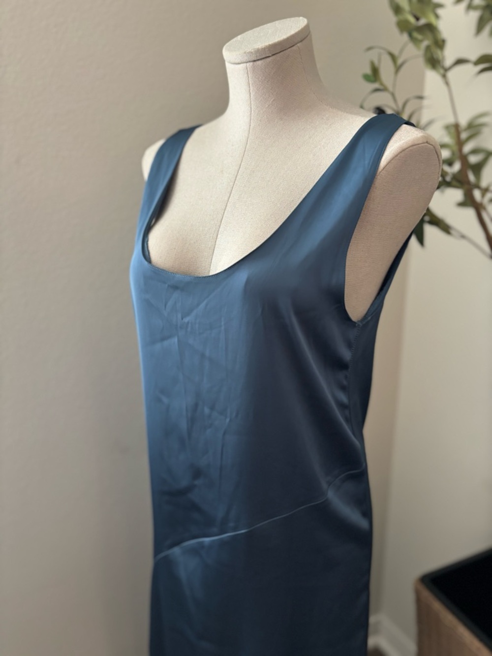 Zara Satin Slip Dress in Slate Blue - Picture 2 of 7